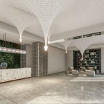 走入建築大廳，漣漪造型的曲面湖頂串連映入眼簾，彷彿反重力一般的漣漪水滴，弧形曲面的造型天花，讓整個空間昇華成一件藝術(shù)精品。