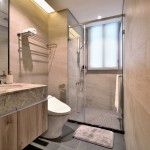 大理石砌成的洗手臺紋理與光澤清新可見，顯現(xiàn)主人淡雅而不俗的品味。