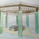 藝術(shù)家的手稿描繪八角亭的構(gòu)想，從結(jié)構(gòu)到色彩，逐步勾勒出空間未來的樣貌。