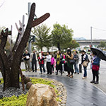 陳煜權(quán)藝術(shù)家的「大樹．小鳥．貓?jiān)陂L(zhǎng)凳上」戶外雕塑